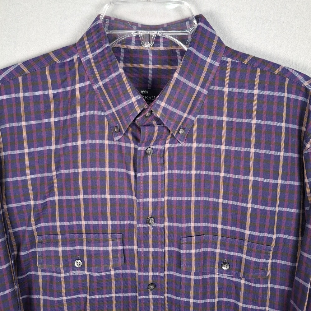 Turrau Men's XL Button Down Shirt Purple Plaid Long Sleeve Made‎ In Spain Cotton